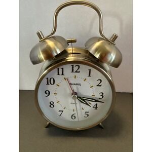 Sharp Twin Bell Alarm Clock SPC800 Brushed Gold Tone Quartz Analog Vintage Style